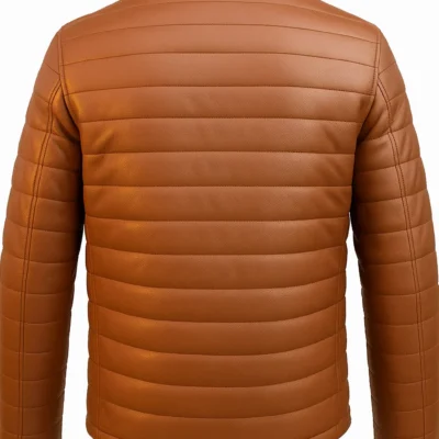 Men’s Retro Camel Leather Puffer Jacket