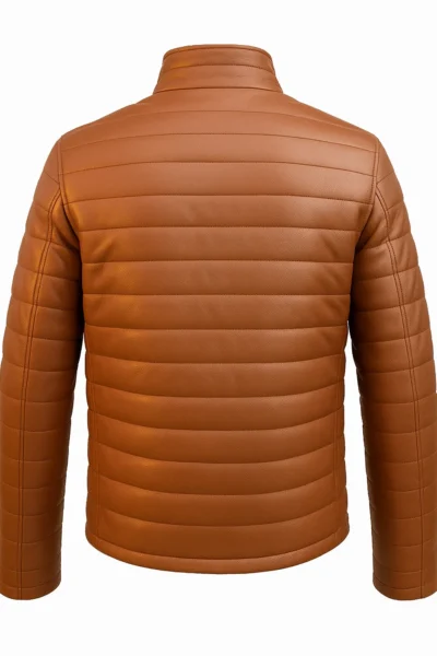Men’s Retro Camel Leather Puffer Jacket