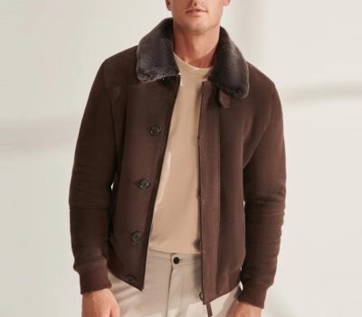Men’s Tailored Brown Shearling Aviator Coat