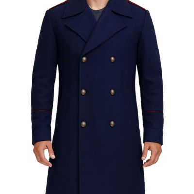 Men’s Tailored Navy Wool Double-Breasted Coat