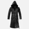 Men’s Urban Black Hooded Leather Longline Coat