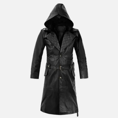 Men’s Urban Black Hooded Leather Longline Coat
