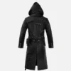 Men’s Urban Black Hooded Leather Longline Coat