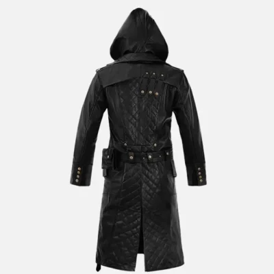 Men’s Urban Black Hooded Leather Longline Coat