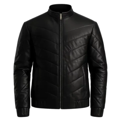 Men’s Urban Black Leather Puffer Jacket