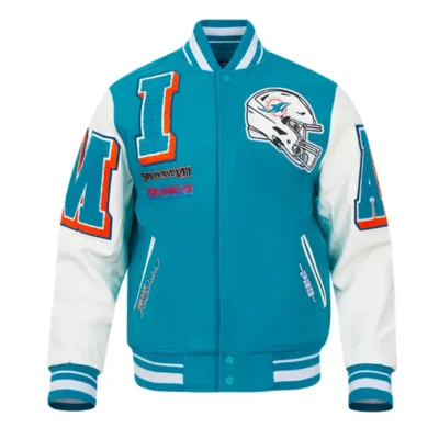 Miami Dolphins Ribbed Varsity Wool & Leather Jacket