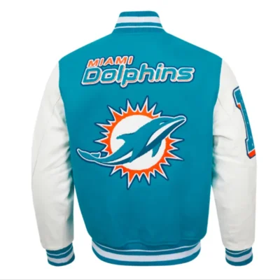 Miami Dolphins Ribbed Varsity Wool & Leather Jacket