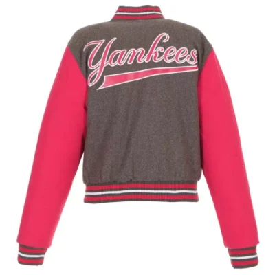 New-York-Yankees-Pink-Gray-Wool-Snap-Varsity-Jackets back