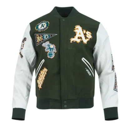 Oakland Athletics Animal Print Wool & Leather Varsity Jacket