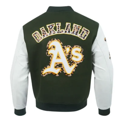 Oakland Athletics Animal Print Wool & Leather Varsity Jacket