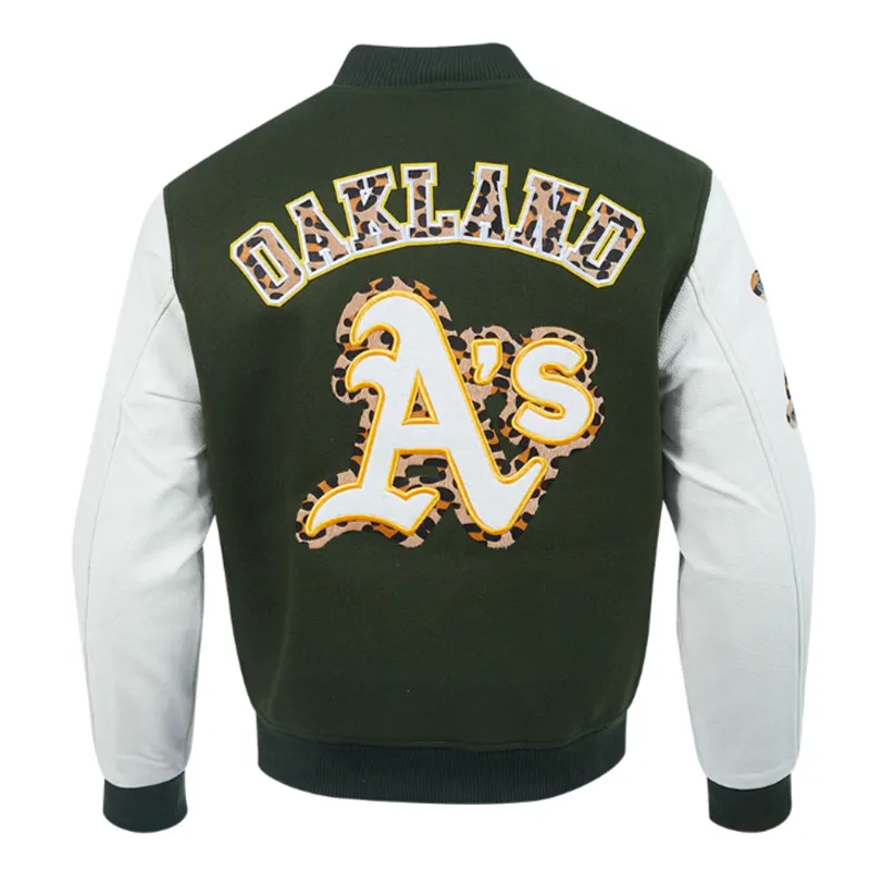 Oakland Athletics Animal Print Wool & Leather Varsity Jacket