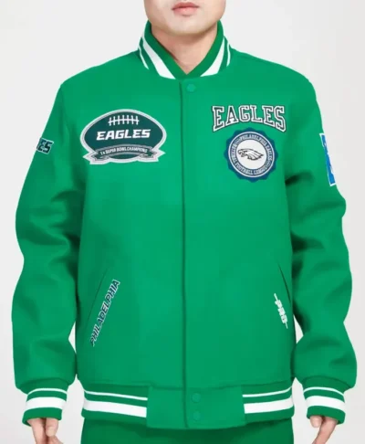Philadelphia-Eagles-Crest-Emblem-Kelly-Green-Varsity-Jacket