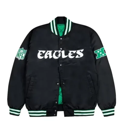 Philadelphia-Eagles-Green-And-White-Rib-Bomber-Black-Jacket