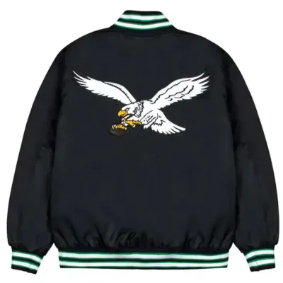 Philadelphia-Eagles-Green-And-White-Rib-Bomber-Black-Jacket-For-Sale
