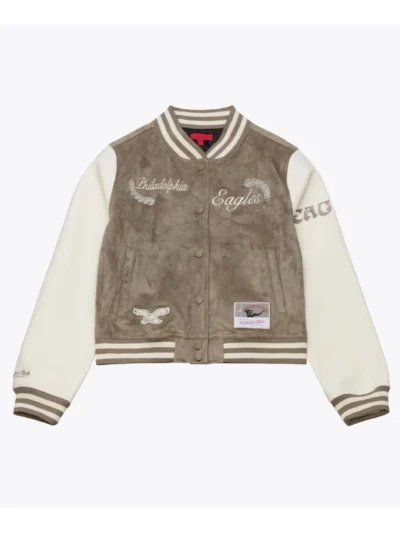 Philadelphia-Eagles-Tan-Cream-Varsity-Jacket