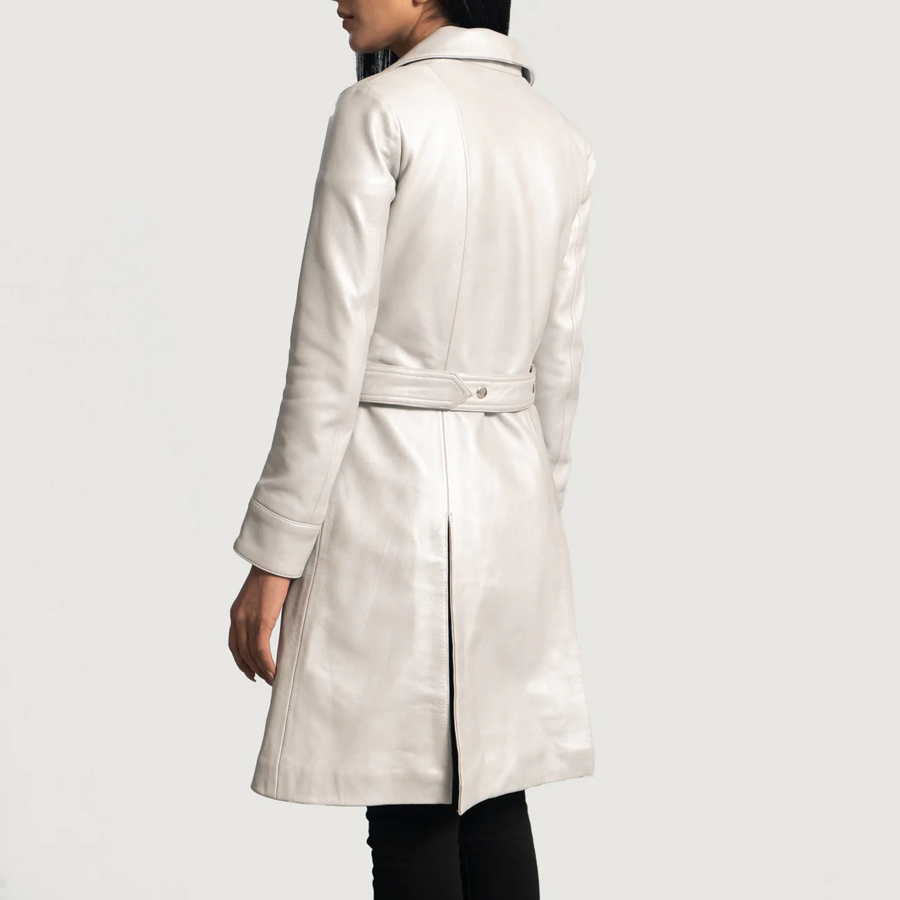 Premium Silver Leather Trench Overcoat
