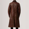 Premium Waxed Brown Leather Long Coat
