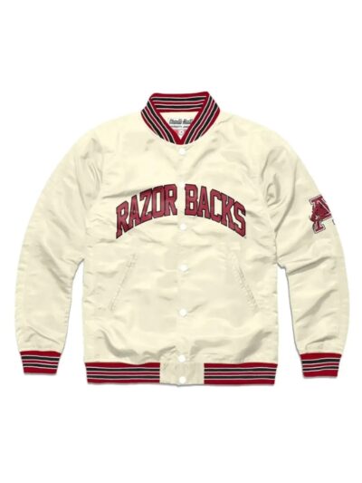 Razorback-Graduate-Cream-Satin-Varsity-Jacket
