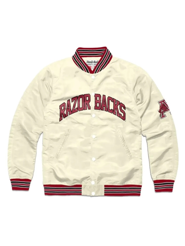 Razorback-Graduate-Cream-Satin-Varsity-Jacket
