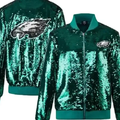Shop-Womens-Philadelphia-Eagles-Green-Sequin-Bomber-Jacket-Sale