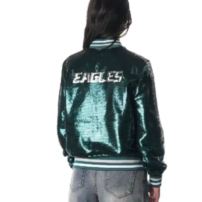 Shop-Womens-Philadelphia-Eagles-Green-Sequin-Bomber-Jacket-Sale-Style