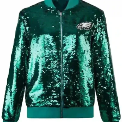 Shop-Womens-Philadelphia-Eagles-Green-Sequin-Bomber-Jacket