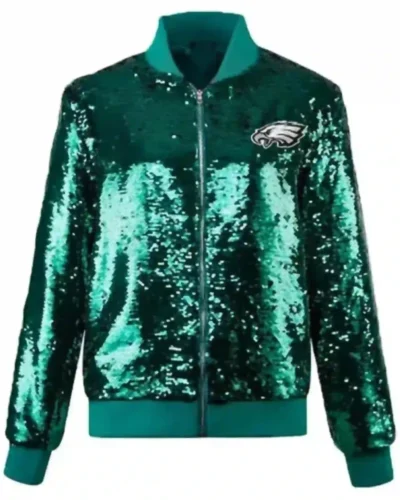 Shop-Womens-Philadelphia-Eagles-Green-Sequin-Bomber-Jacket