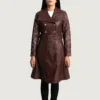 Sleek Maroon Leather Trench Coat