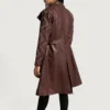 Sleek Maroon Leather Trench Coat