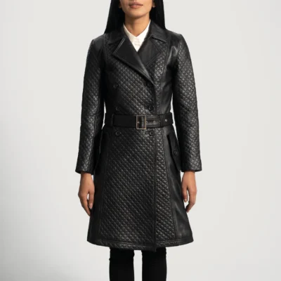 Susan Premium Black Leather Trench Overcoat