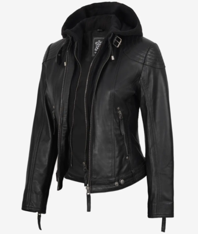 Tonja Hooded Women’s Real Black Leather Jacket