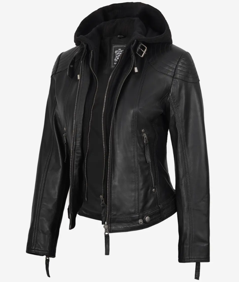 Tonja Hooded Women’s Real Black Leather Jacket
