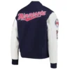 Twins Retro Letterman Jacket in Navy and White