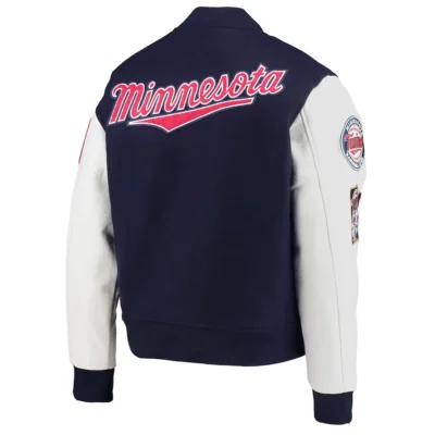 Twins Retro Letterman Jacket in Navy and White