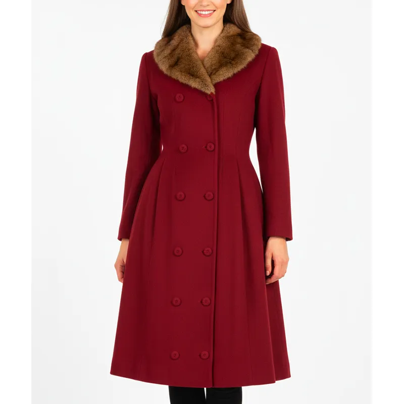 Women’s 1940s Red Double-Breasted Fur Collar Coat