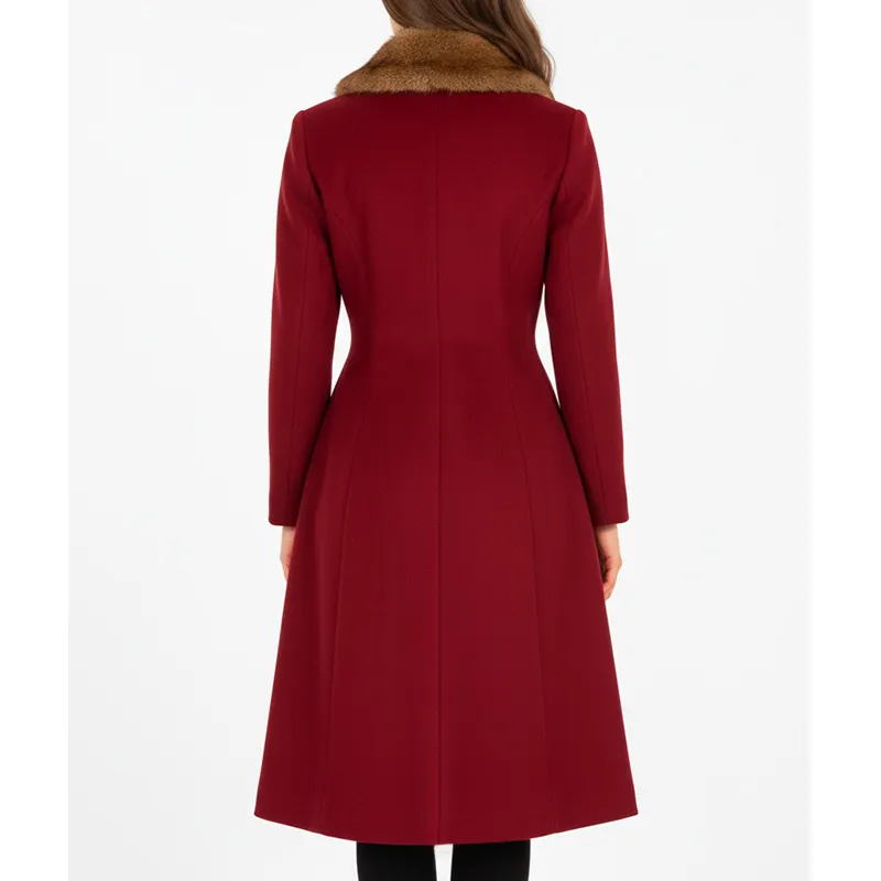 Women’s 1940s Red Double-Breasted Fur Collar Coat