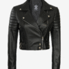 Women’s Asymmetric Black Biker-Style Cropped Leather Jacket