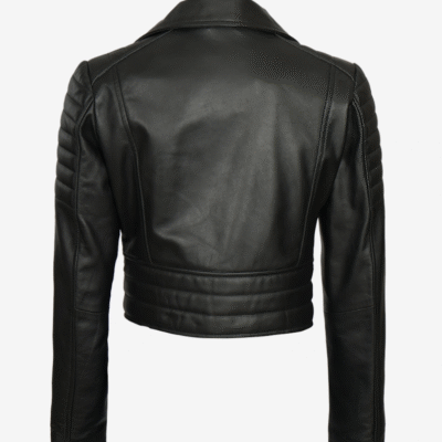 Women’s Asymmetric Black Biker-Style Cropped Leather Jacket