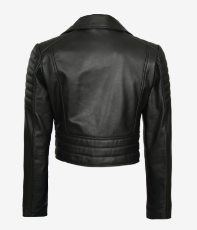 Women’s Asymmetric Black Biker-Style Cropped Leather Jacket