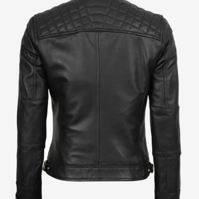 Women’s Black Leather Biker Jacket with Gold Accents