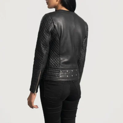 Women’s Black Studded Leather Moto Jacket