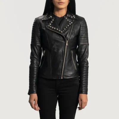 Women’s Black Studded Moto Leather Jacket
