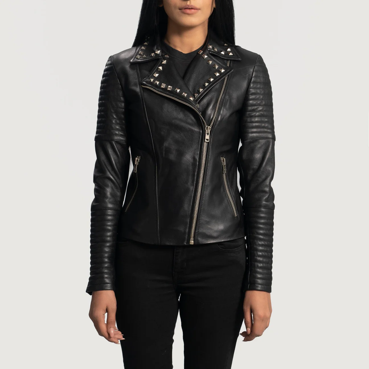 Women’s Black Studded Moto Leather Jacket