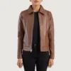 Women’s Brown Classic Collar Moto Leather Jacket