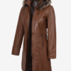 Women’s Mid-Length Real Leather Coat with Black Shearling