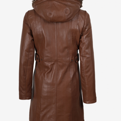 Women’s Mid-Length Real Leather Coat with Black Shearling
