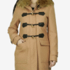 Women’s Camel Shearling Wool Duffle Coat with Hood