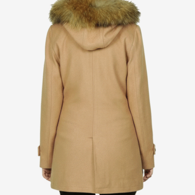 Women’s Camel Shearling Wool Duffle Coat with Hood