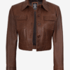 Women’s Chic Cognac Cropped Trucker-Style Leather Jacket