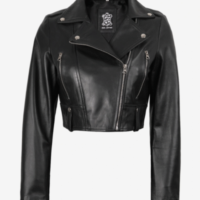 Women’s Edgy Black Cropped Leather Moto Jacket